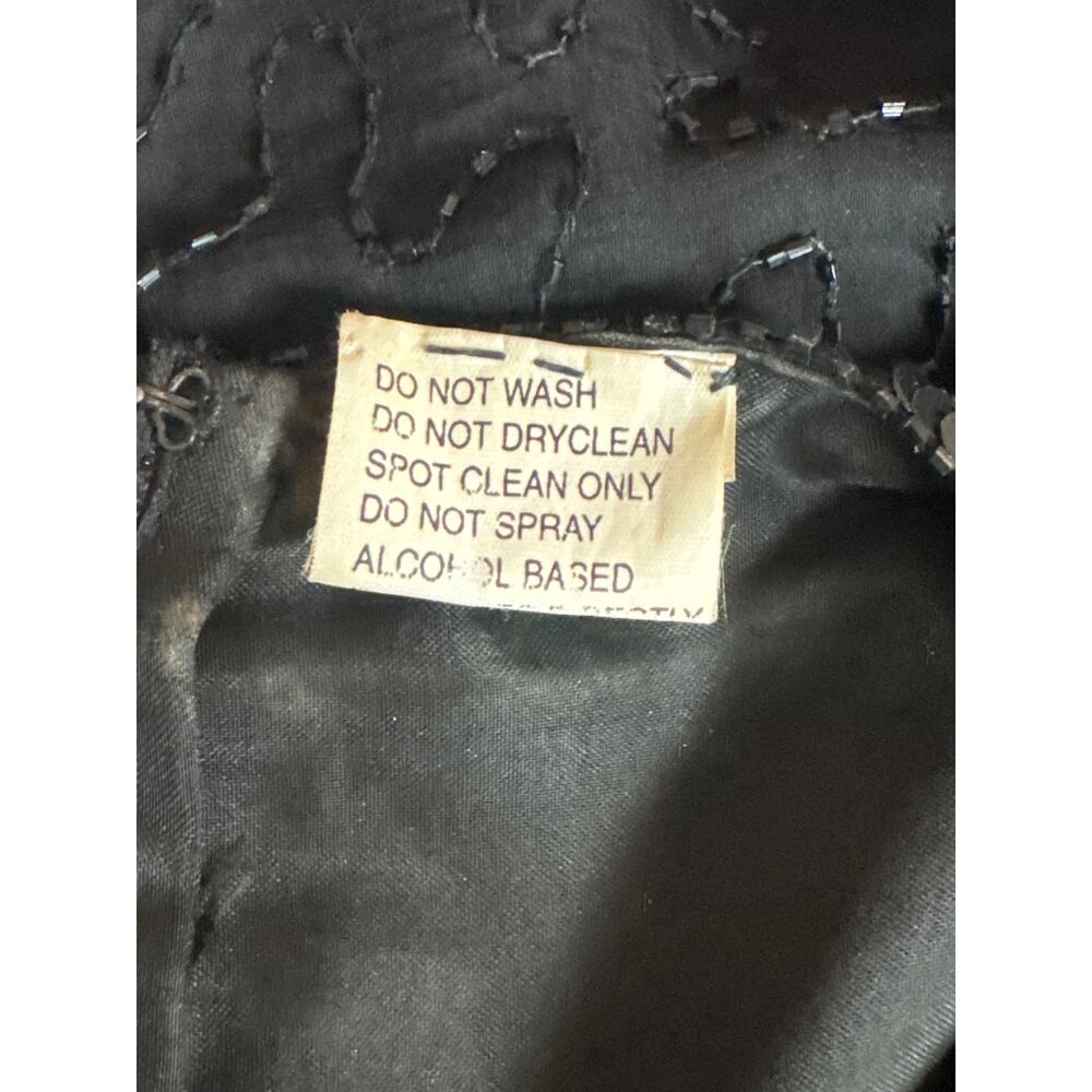 Vintage Silk Black Beaded Sequin Top 80s Glam Womens Medium Cocktail Stenay - Picture 5 of 6